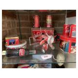 Coke cans, tins, night light, airplane