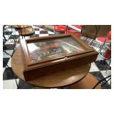 Wood table top locking display case & contents Wood table top locking display case & contents