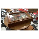 Wood table top locking display case & contents