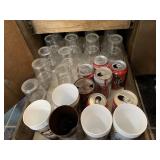 26 Coke glasses, 7 Coke cans, 5 plastic cups