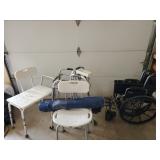 shower chairs, walker, wheelchair