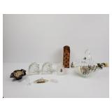 Victory Glass Decanters, flower basket,