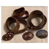 3 leather belts, 3 belt buckles