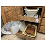 Bakeware, platters, serving bowls, storage