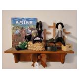 Shelf w/ Amish Dolls & Book