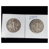 2 - Walking Liberty Half Dollars