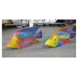 LOT, 4 MULTICOLOURED WOOD FISH