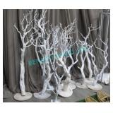 LOT, 11 WOOD DECO TREES (VARIOUS SIZES)