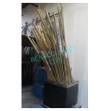 LOT, BIN OF TALL ASST SIZE BAMBOO POLES, ETC