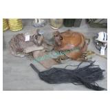 LOT, 2 SADDLES (WELL WORN) + WHIP