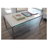 1X, 24" x 48" SILVER FRAME COFFEE TBL W/ PLEXI