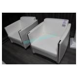 2X,WHITE CONTEMPORARY ARM CHAIRS W/ SILVER ACCENTS