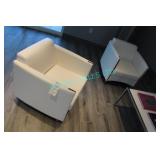 2X, CONTEMPORARY WHITE ARMCHAIRS W/ SILVER ACCENTS