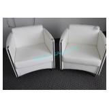 2X,WHITE CONTEMPORARY ARM CHAIRS W/ SILVER ACCENTS