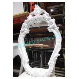 1X, 36" X 23" WHITE OVAL SHINY ORNATE MIRROR