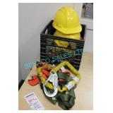 1 LOT, BIN SAFETY GEAR, 2X-HELMETS, 4X- HARNESS,