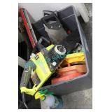 1 LOT, BIN ASST TOOLS, LIGHTS, CHAINSAW, LEVELS,