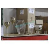 LOT, SHELF OF APRX 70PCS, MISC VASES & VOTIVES