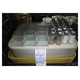 LOT,PLASTIC TRAYS, GLASS SUGAR HOLDERS,S&P SHAKERS