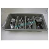 LOT,CUTLERY BIN W/ ASST CUTLERY + KITCHEN UTENSILS