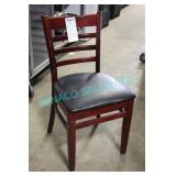 35X, MAHOGANY WOOD CHAIRS W/ BLACK PADDED SEATS .