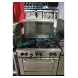 1X, SUNFIRE 6 BURNER GAS STOVE W/ OVEN + SHELF