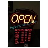 1X,19" x 25" LIGHT UP "OPEN" SIGN W/BUSINESS HOURS