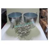 LOT, 2X, METAL BUCKET W/ DECORATIVE LIGHTS