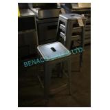 4X, GREY METAL STACKABLE BAR STOOLS .  PLEASE