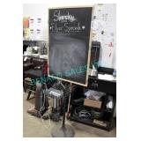 1X, HOMEMADE CHALKBOARD STAND W/ BASKET