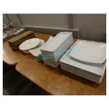LOT, ASST. WHITE DISHES + CUTTING BOARDS