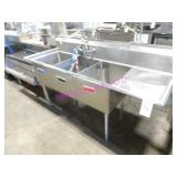1X, 74.5"X27" 3 WELL S/S SINK W/ R.H. RUNOFF