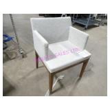 21X, WOOD FRAME GREY FABRIC DINING CHAIRS W/ ARMS
