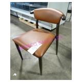 16X, WOOD FRAME BROWN VINYL DINING CHAIRS