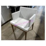 10X, WOOD FRAME GREY FABRIC DINING CHAIRS W/ ARMS
