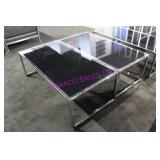 2X, 44"X22"X15" METAL FRAME BLACK GLASS TABLE
