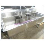 1X, 77"X29" 3 WELL S/S SINK W/ RINSE WAND