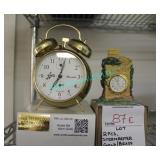 LOT,2PCS, GLD/BRSS DBL.BELL -ALARM+MINI CSTL.CLOCK