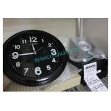 LOT, 2PCS, BLK.PLAS.CLOCK,FAUX STL+GLSS DESK CLOCK