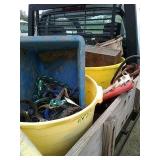 2 yellow totes of misc