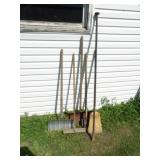 3-Various Shovels, 2 Brooms, Bar