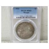 1921 Silver Morgan Dollar PCGS Graded MS63