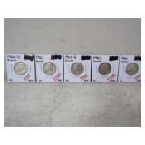 1961,62,63,63-D,64-D 90% Silver Quarters 5-Total