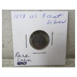 1853 US 3 Cent Coin-Silver