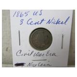 1865 US 3 Cent Nickel Civeil War Era