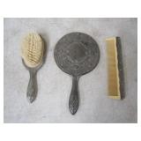 Silver Plated? Vintage Brush, Hand Mirror, Comb