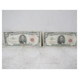 2-1963 $5 US Notes, Red Seals