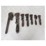 7-Vintage Pipe Wrenches, 6 Have Wooden Handles
