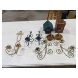 5 Wall Mounted Candle Holders, 2 Mini Wicker