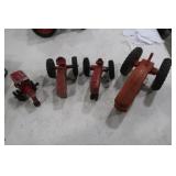 4-Red Metal Die Cast Tractors, All need Repairs!